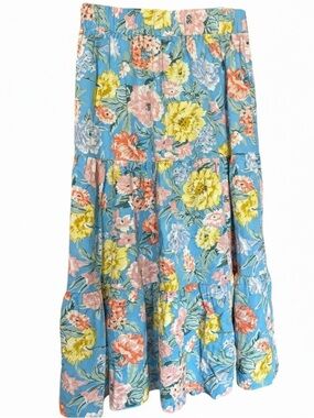 Floral Tiered Cottagecore Maxi Skirt in Light Blue